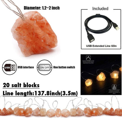 MINGRI Himalayan Salt lamp Salt Rock Night Light USB Fairy Hanging String Lights for Bedroom,Crystal Stones Natural Pink Salt Lamp for Meditation,Yoga,Office, Bedside,Desk,Computer, Baby,Child