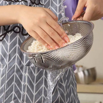 Stainless Steel Colander with Handle, Fine Mesh Strainer Kitchen Food Strainer, Large Metal Colander Great for Pasta, Noodles, Vegetables and Fruits(COLOR:Silver)
