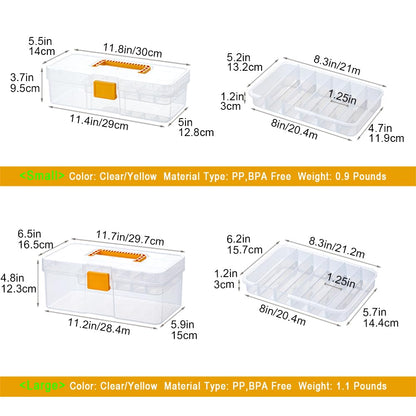 Vidifor Plastic Clear Portable Handled Storage Box with Adjustable Dividers Art Supply Organizer Multipurpose Home Utility Box for Craft, Sewing, Medicine, Makeup, Office Supplies (L, Clear)