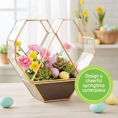 D'Eco Glass Heart Centerpiece (8x8x2.5)- Tabletop Planter Terrarium - Spring Home Decor & Wedding Letterbox - Fill with Succulents, Cacti, Air Plants, Moss, Flowers for Plant Lovers