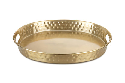 Monarch Abode Serving Tray with Handles – 17-Inch Hand Hammered Metal Platter for Living Room, Brushed Gold Finish Large Ottoman Tray Accent for Coffee Table, Tea & Food Serving Dish for Party
