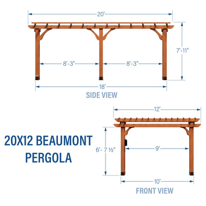 Backyard Discovery Beaumont 20' x 12' Traditional Cedar Wood Pergola Kit with Trellis Roof, All-Season Durability, High-Wind Rating, PowerPort, Shade for Outdoor Patio, Deck, Garden, and Entertaining