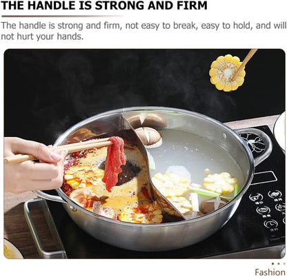 Cabilock Nonstick Frying Pan, 32cm Double Flavor Hot Pot with Divider, Stainless Steel Dual Sided for Induction Cooktop