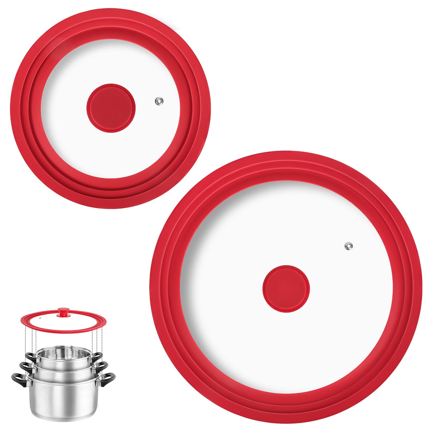 Universal Lids for Pots, Pans and Skillets Fits 7",8",9",10",11",12" Cookware, Replacement Pan Lid with Tempered Glass and Heat-Resistant Silicone Edge,Durable Frying Pan Cover