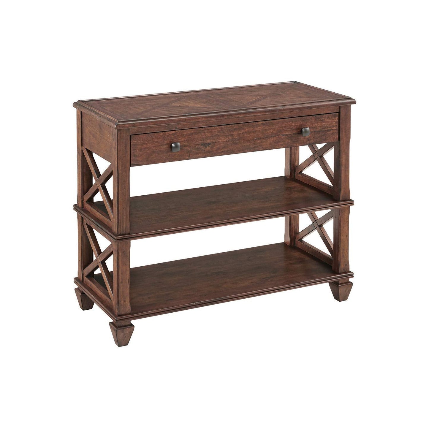 Alaterre Furniture Stockbridge 36 in. L Wood Sofa/TV Console with Drawer, Distressed Cherry Finish, Open Side Panels, Natural Grain, Ideal for Living Room, Supports up to 44 in. TV, Easy Assembly