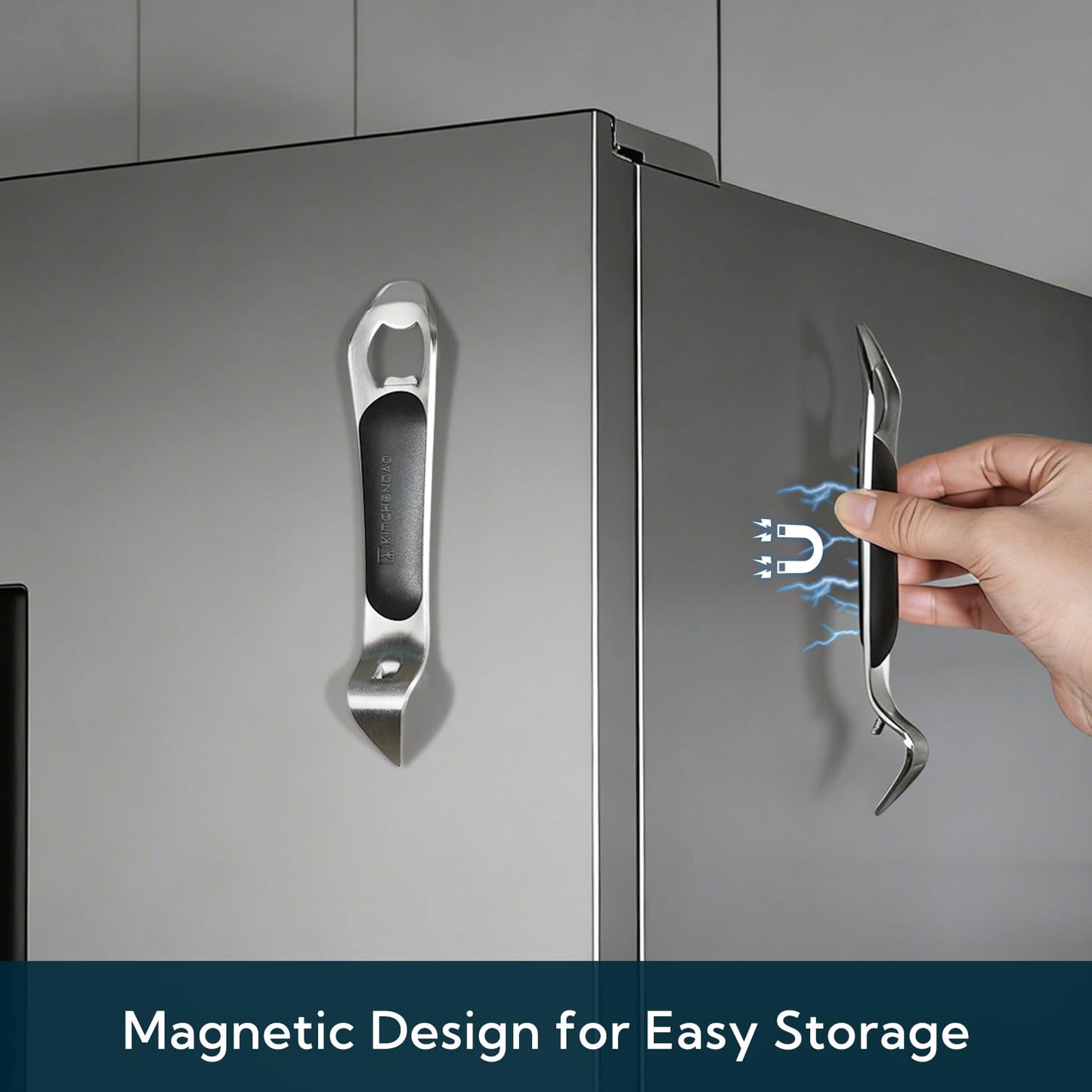 KITCHENDAO 3 in 1 Magnetic Bottle and Can Opener for Refrigerator, Stainless Steel Manual Can Punch Opener with Soft-Touch Handle, Fridge Magnet Design for Easy Storage, Multi-purpose Church Key