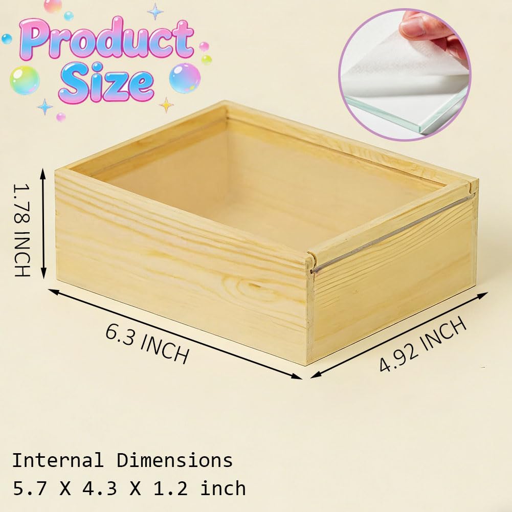 YCOSAN 6 Pcs Unfinished Wood Crafts Boxes, 6.3 x 4.9 x 1.8 Inch Small Rectangle Crates Wooden Box with Lid for DIY Birthday Party Gift Supplies