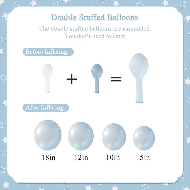 Blue Balloon Arch Kit, 127Pcs Double Stuffed Balloon Arch Garland Kit Include Pearl Blue Macaron Light blue White Clear Balloons for Bridal Shower Baby Shower Birthday Wedding Decorations