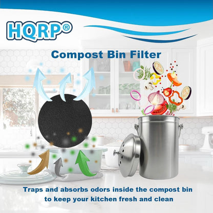 HQRP 6-Pack Charcoal Filters for Compost Bucket, 6.7 Inch Round Filter for Kitchen Countertop Pail