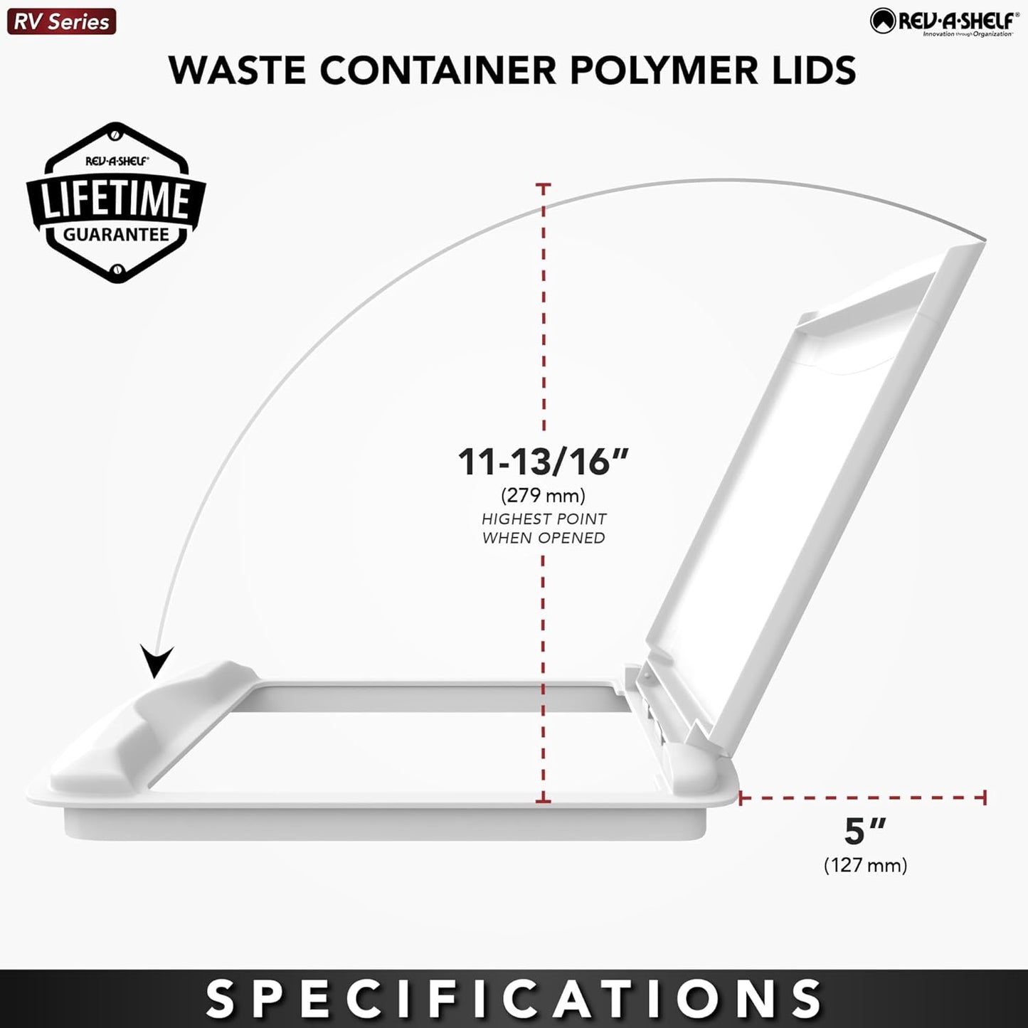 Rev-A-Shelf 50 Qt Under Sink Garbage Can Lid, Replacement Plastic Trash Bin Lid, Silver