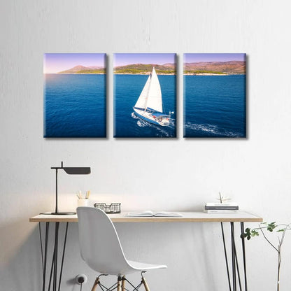 TUMOVO Aerial View of Sailboat in Sea | Modern Wall Art Seascape Canvas for Living Room, Bedroom Decor