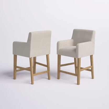 Merax 26" Fabric Upholstered Wood Counter Stools with Backrest and Armrests,Set of 2,Classic Barstools