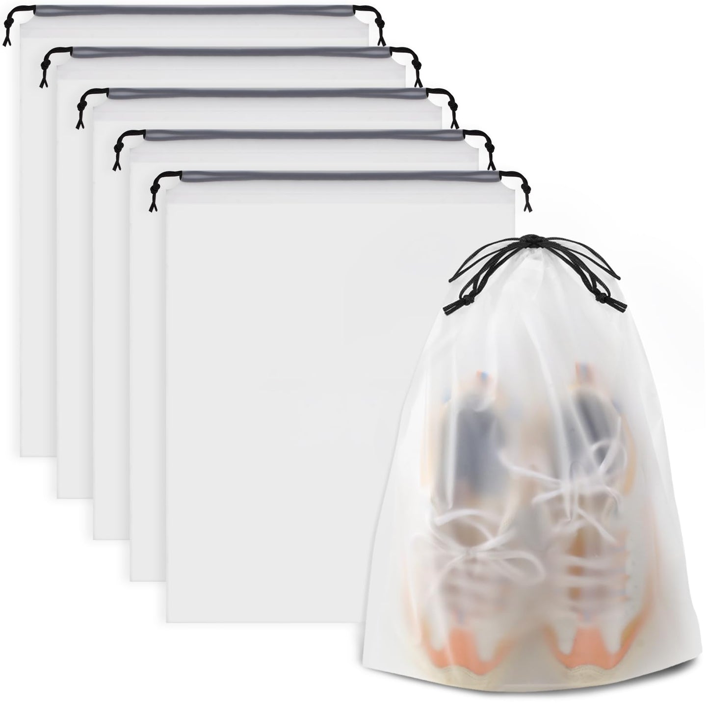 Clear Shoe Bags for Travel 5 PCS, 15.7" x 11.8" Travel Shoe Bags for Packing, Waterproof Drawstring Travel Shoe Storage Bag, Travel Essentials for Men and Women