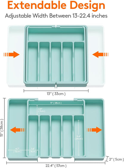 Lifewit Silverware Drawer Organizer | Expandable Utensil Tray for Kitchen, BPA Free Flatware Holder, Adjustable Storage