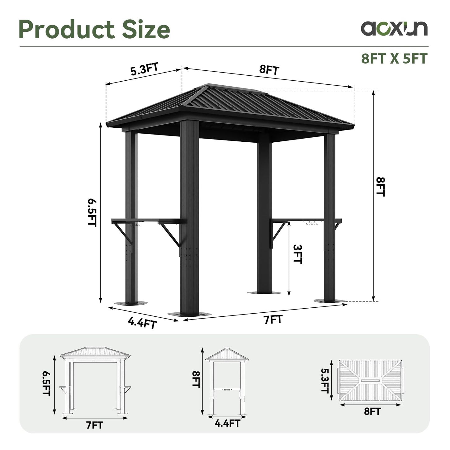 Aoxun Hardtop Gazebo 5 x 8 FT, Outdoor Metal Hard Top Gazebo,Grill Gazebo Permanent BBQ Pavilion with Galvanized Steel Roof, Aluminum Pavilion with Shelves for Lawn, Garden, Patio, Backyard
