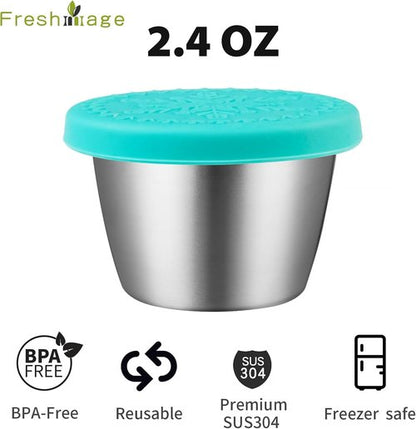 Freshmage Stainless Steel Dressing Containers - 6 Pack Reusable Leakproof Sauce Containers (2.4oz)