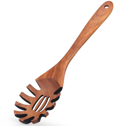 Wooden Pasta Spoon with Teeth Spaghetti Fork Tongs 12.5 Inch Pasta Forks Serving Utensils Acacia Wood Spaghetti Server Spoons Ladle Pastas Spatula Kitchen Tool Spaghettis Scoop Strainer Noodle Spoon