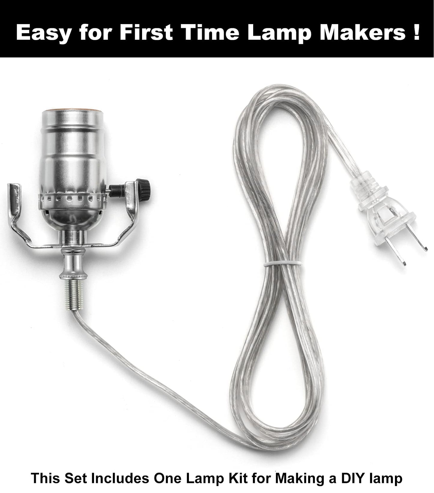 Lamp Kits for Do It Yourself, Lamp Rewire Kit with 3-Way Lamp Socket and Essential Hardware, 12 FT Lamp Cord Replacement, Lamp Repair Kit for Table Lamps, Lamp Wiring Kit, Lamp Parts (Silver)