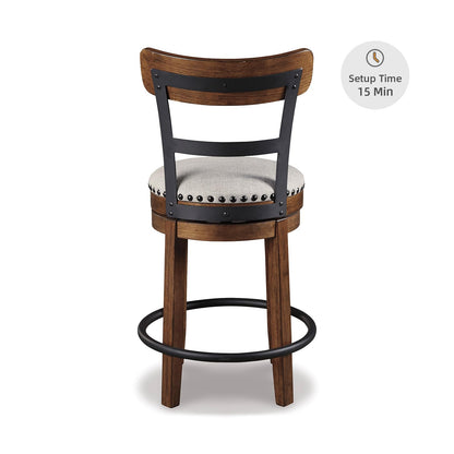 Signature Design by Ashley Valebeck Swivel Barstool With Back, Rustic-Industrial Wood and Metal, 360-Degree Swivel Counter Height Stool for Kitchen Island Seating, Linen Color