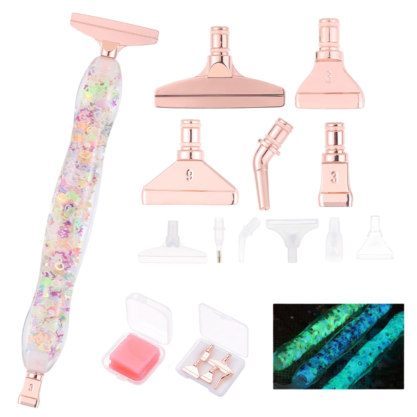 FOVIUPET 20pcs Diamond Painting Art Drill Pen Set, Resin Luminous 5D Point Drill Pen Tools with Metal/Resin Tips, Cross Stitch Diamond Rhinestone Beads Picker DIY Nail Art Embroidery Tools (Pink)