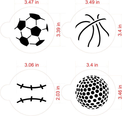 Designer Stencils Large Sports Ball Cookie Stencils, Basketball - Golf - Soccer - Baseball, Beige/semi-transparent