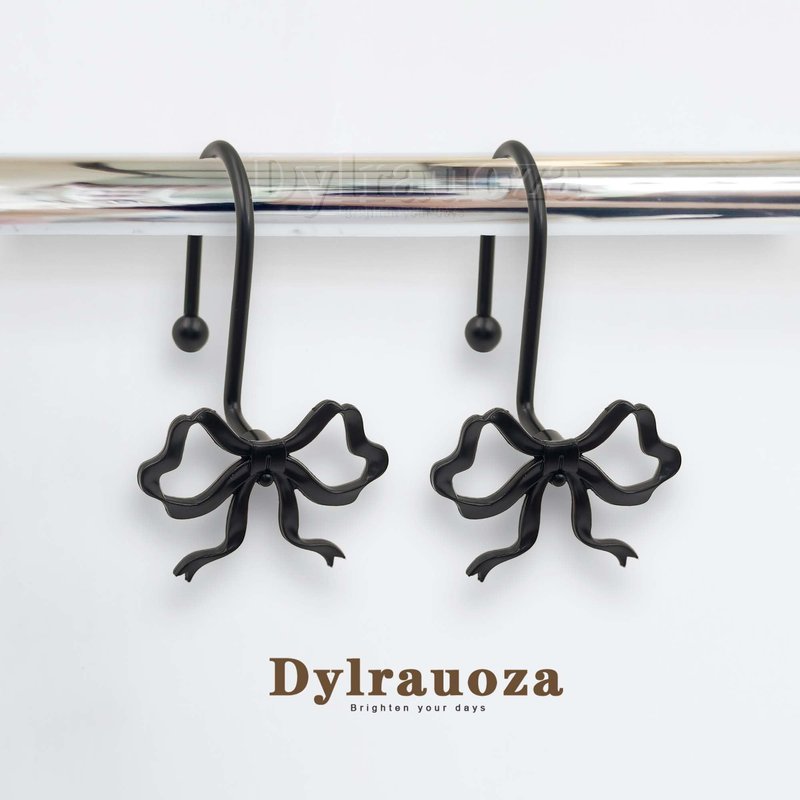 Dylrauoza Black Bow Shower Curtain Hooks, 12 Pack Decorative Metal Rust Proof Shower Curtain Rings for Bathroom, Elegant Cute Curtain Hangers for Standard Shower Rods