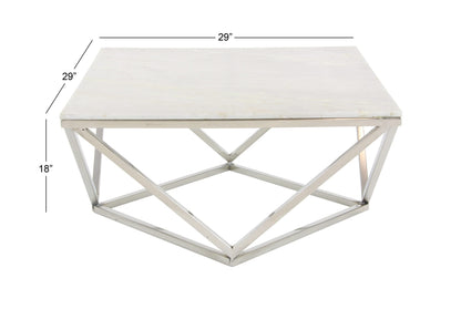 Deco 79 Ceramic Accent Table with Marble Top, 29" x 29" x 18", White