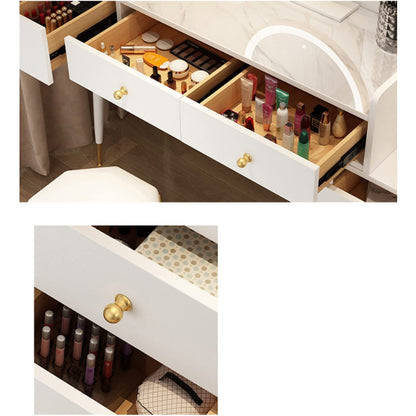 TOMYEUS Makeup Table Luxury Dressing Table Bedroom Modern Makeup Desk Storage Shelf Organizer Apartment Cabinet，Not Including Stool， White Vanity Desk