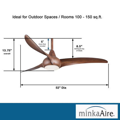Minka-Aire F844-DK, Light Wave 52" Ceiling Fan with LED Light Kit, Distressed Koa Finish
