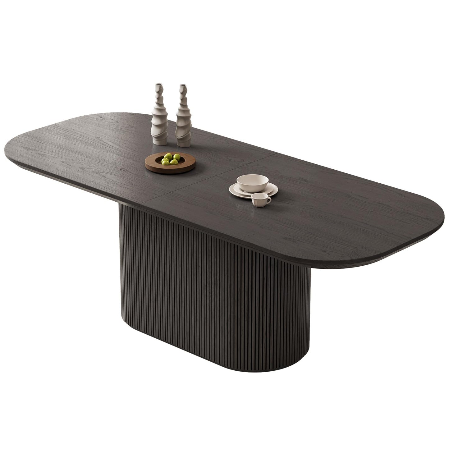TreLined 86.61" Oval Dining Table for 8, 8 Seat Dining Room Table for Kitchen, Living Room, Large Kitchen Tables with Oval Pedestal, Modern Dinner Tables, Black