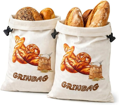 2 Pack |100% Beeswax Alt Reusable Bread Bags | Homemade Bread Storage Linen Cotton | XL Sustainable Bread Storage Bag
