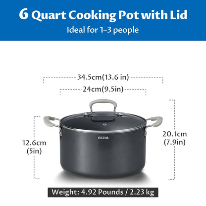 6 Quart Nonstick Stock Pot with Lid - BEZIA Ceramic Soup Pot for Small Families, Induction Cooking Pot with Stay-Cool Silicone Handles, Easy Cleanup, Perfect for Side Dishes, Daily Meals & Camping