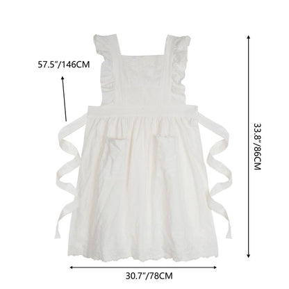 Aoomzoom Vintage Aprons for Woman with Pockets Cute Lace Ruffle Adjustable Apron for Cooking Kitchen Baking Gardening (White)