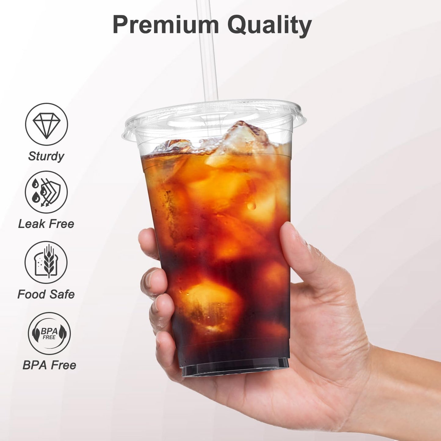 Dealusy 100 Pack - 20 oz Clear Plastic Cups with Lids and Straws, Sturdy & Food Safe Iced Coffee Cups with lids, Disposable Plastic Smoothie Cups for Cold Drinks