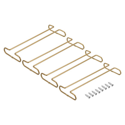 uxcell Wine Glass Rack Under Cabinet, 4Pcs 10-Inch Stemware Wine Glass Hanging Rack Stainless Steel Wine Glass Organizer Storage Hanger for 5mm Stemware Column, Gold