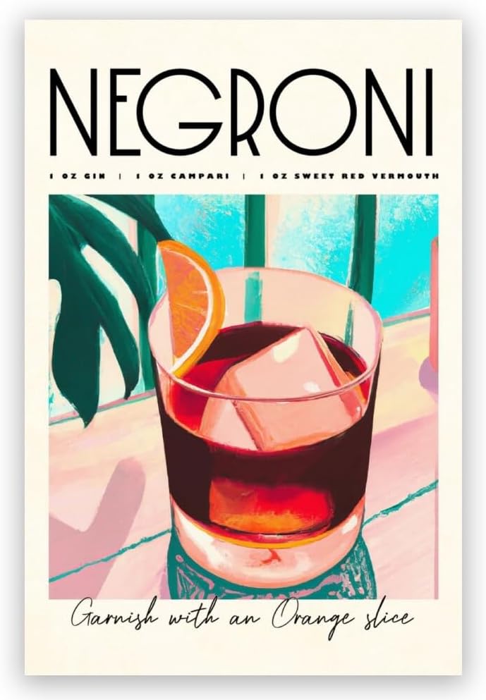Iconic Negroni Cocktail Poster: MIX & MATCH Bar Cart Decor with Cocktail Recipes, Canvas Print