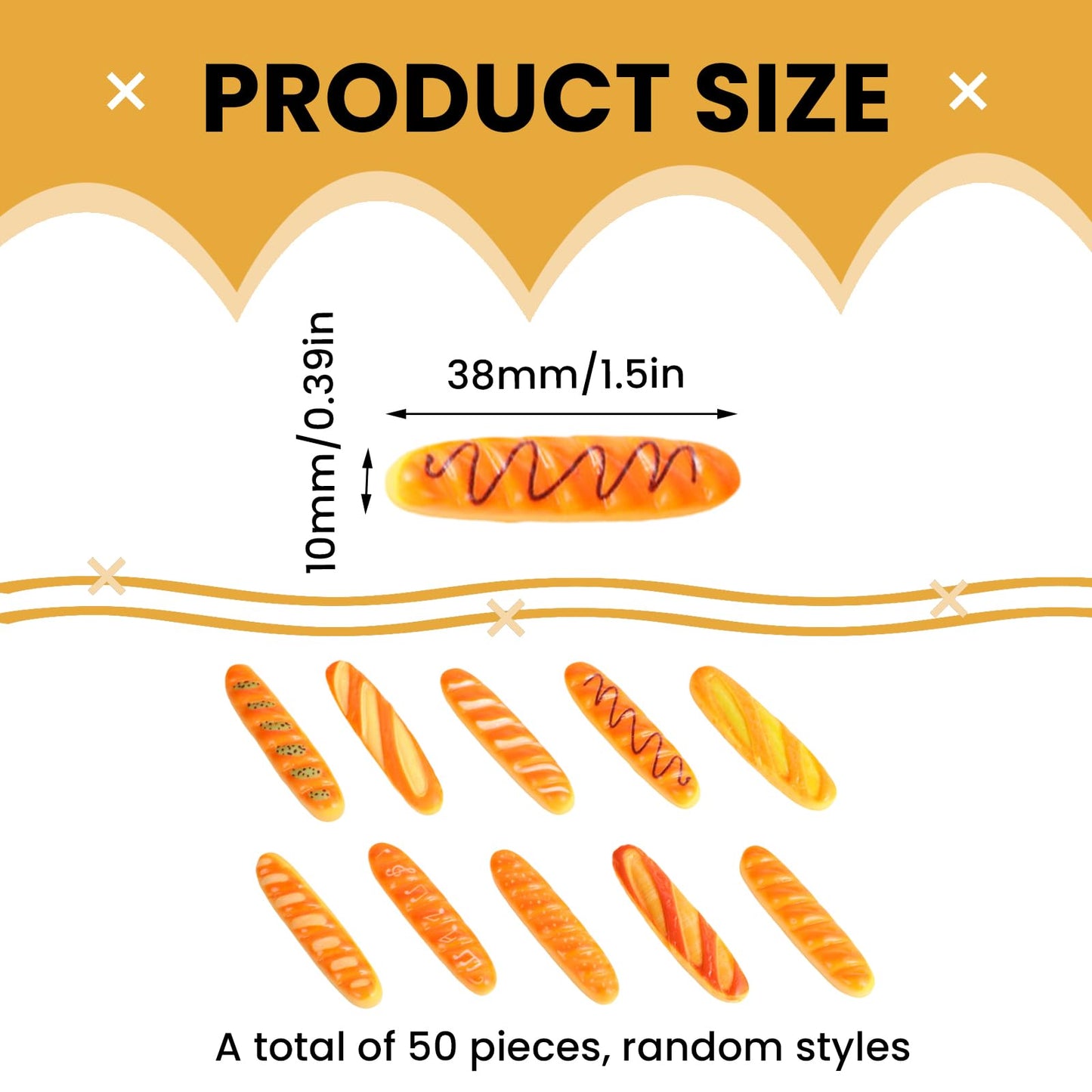 50Pcs Mini Fake Bread, Miniature Resin Food, Fake French Bread, Artificial Food Model for Mini House Kitchen Fairy Garden Cake Party Decor Display Props (Random Styles)