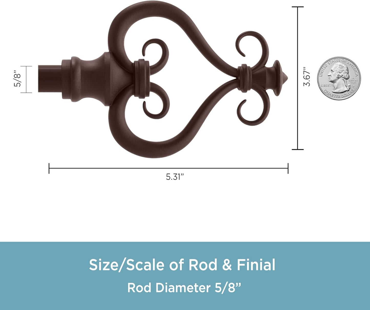 Kenney KN65406 Serena Large Plastic Heart Scroll End Curtain Rod, 28-48" Adjustable, Chocolate Finish