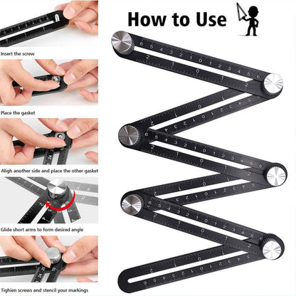 Multi-Angle Measuring Ruler - 12-Side Hole Positioning Aluminum Alloy Template Tool With Universal Drilling Locator