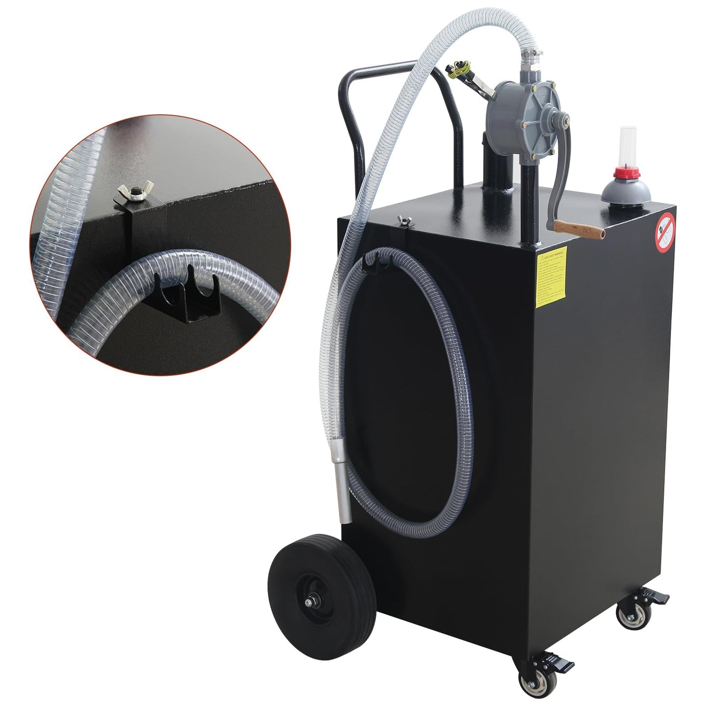45 Gallon Fuel Caddy with Manual Pump Heavy Duty Portable Gas & Diesel Transfer Tank All Terrain 4 Wheel Cart with Brakes Gasoline Diesel Fuel Container for Tractor Truck & Farm Use