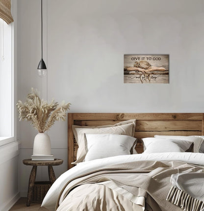 Farmhouse Bedroom Wall Art Decor, Give It to God and Go to Sleep Sign Quotes for Living Room