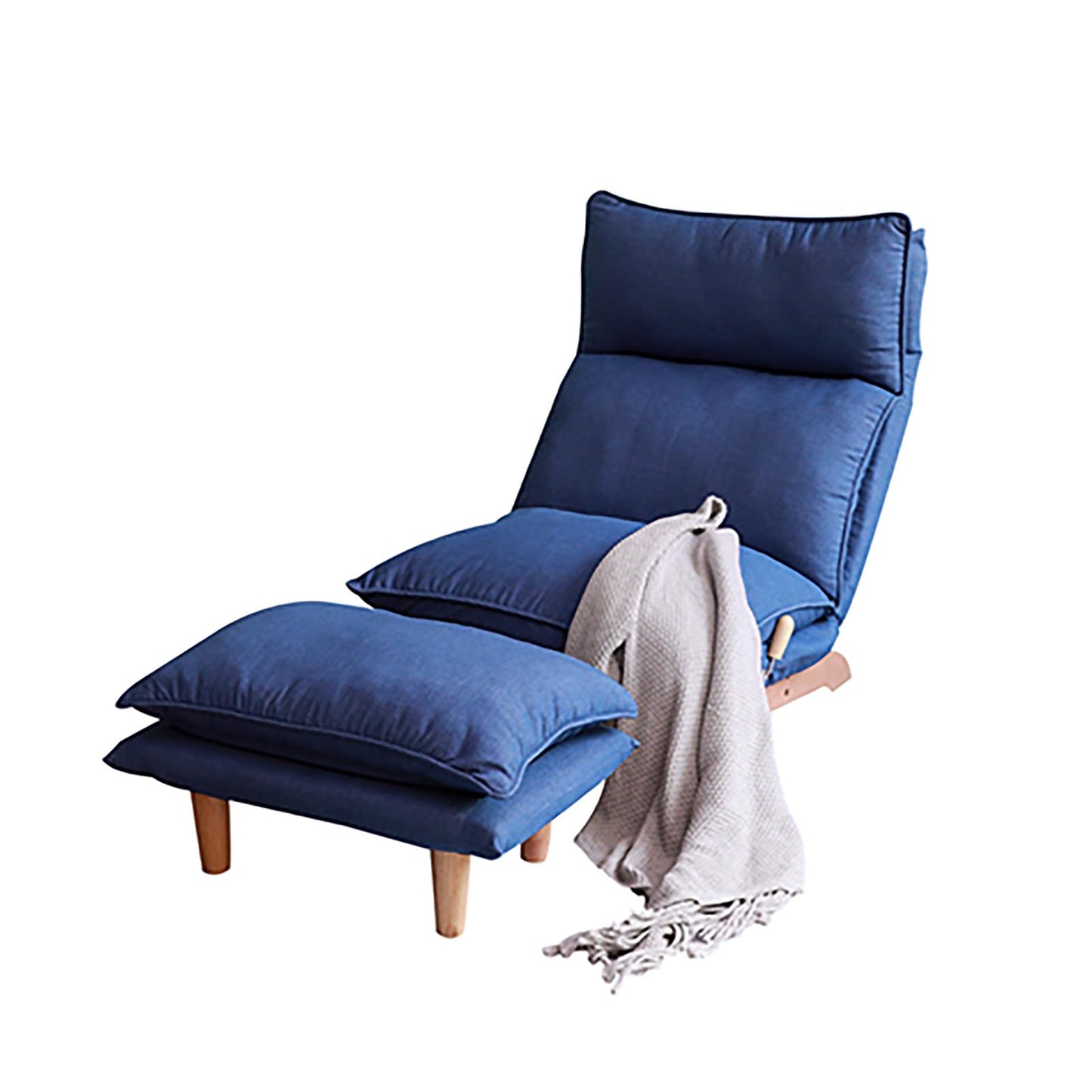 Dark Blue Lazy Floor Lounger with Ottoman, Adjustable Floor Chair Bean Bag Style Tatami Sofa with Thick Cushions and Back Support, Comfy Lounge Seating for Adults, Gaming & Bedroom Relaxation