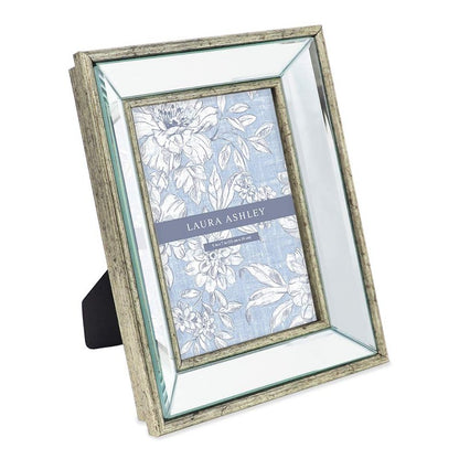 Laura Ashley 5x7 Silver Beveled Mirror Picture Frame, Classic Mirrored Frame with Deep Slanted Angle, Wall-Mountable, Made for Tabletop Display, Photo Gallery and Wall Art, (5x7, Silver)