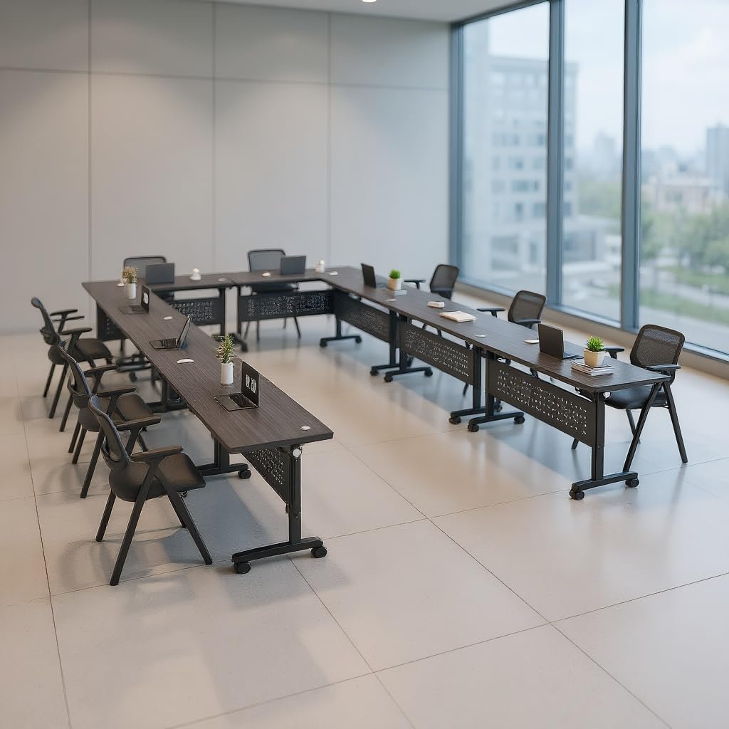 rzoizwko 2 Pack Folding Conference Table with Wheels,Heavy-Duty Flip-Top Foldable Conference Training Table System,Rolling Conference Room Tables for Office, Classroom Meeting Rooms