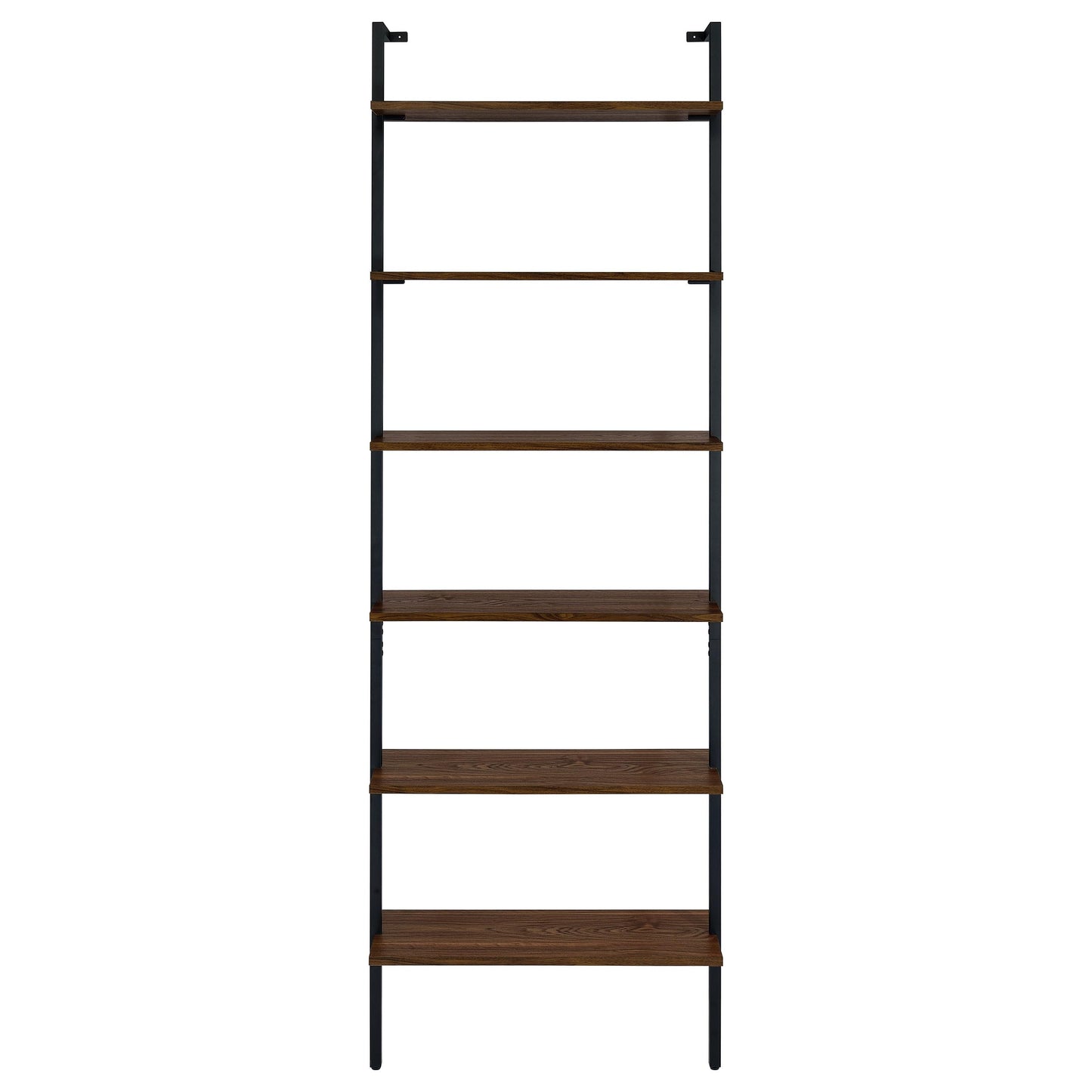 Coaster Home Furnishings - Owens - Wood and Metal - 6-Shelf Wall Mounted Bookshelf with Ladder Design and Transitional Style - Home Office & Living Room - 96-Inch - Walnut & Black - 980072