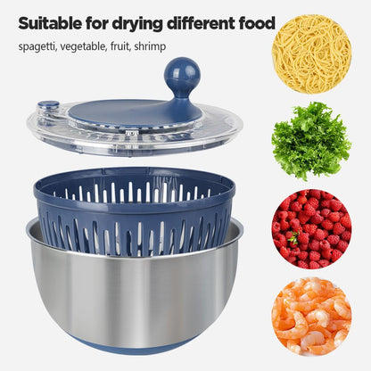 Stainless Steel Salad Spinner, 5.3 Qt Lettuce Spinner with Non-Slip Base, Drain and Stop Button, Fruit and Vegetable Washer and Dryer Spinner