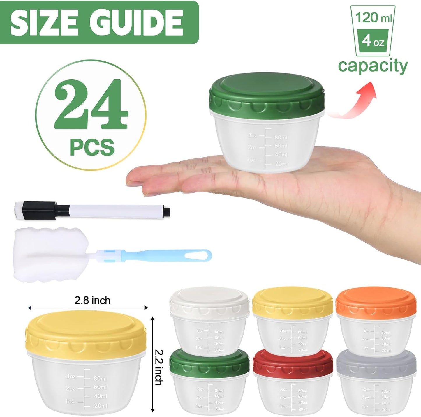 24pcs 4 oz 1/2 Yomarket Small Plastic Containers with Lids, Reusable Cup Small Food Storage Containers, Leakproof