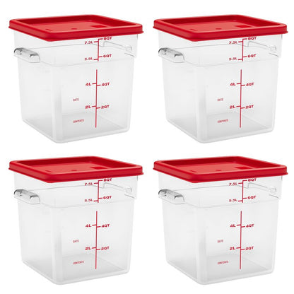 ENCYS 8 Quart Set of 4 Food Storage Containers Commercial Clear Square Food Storage Containers with Lids and Handles(BPA FREE)