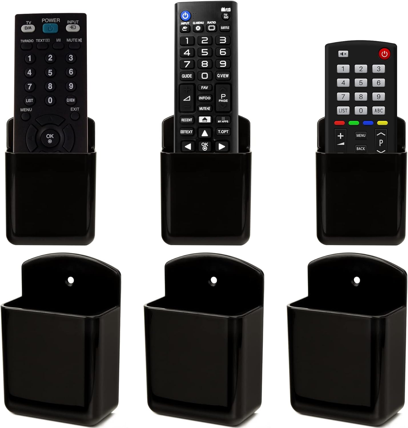 Remote Control Holder Wall Mount 6 Pack, Hole-Free Storage Box for TV, Fan, Light, Air-Conditioner, Black