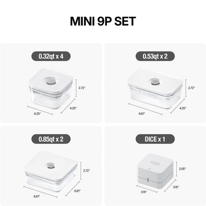 VAKUEN Premium Airtight Food Storage Containers, Mini 9P/SET include Vacuum Sealer, Smart One-Click Seal Lid, No Hinges, 100% Leak Proof, BPA-FREE, Dishwasher, Freezer & Microwave Safe
